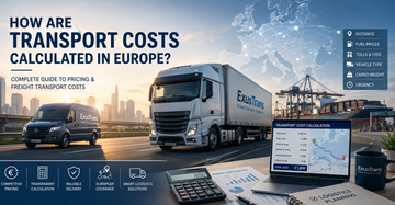 Berechnung europäischer Transportpreise mit Logistik-Lkw, Frachtkosten, Kraftstoff, Maut und Lieferplanung